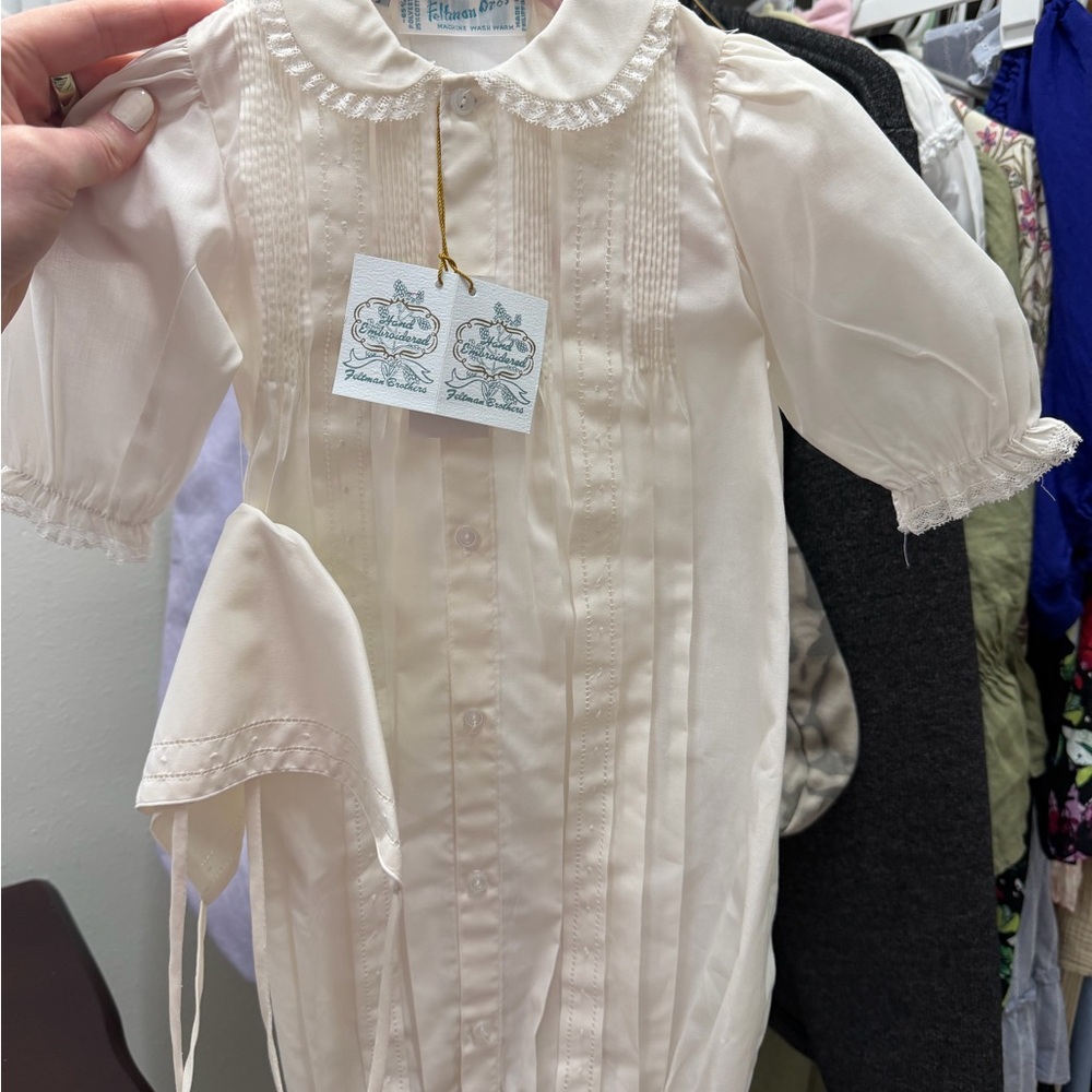 NWT Feltman Brothers Cream Baby Dress with Pintuck Details